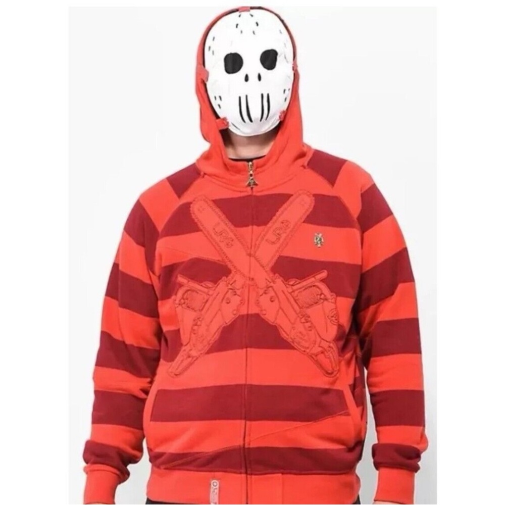 LRG Jason Friday the 47th men's striped red hoodie size small